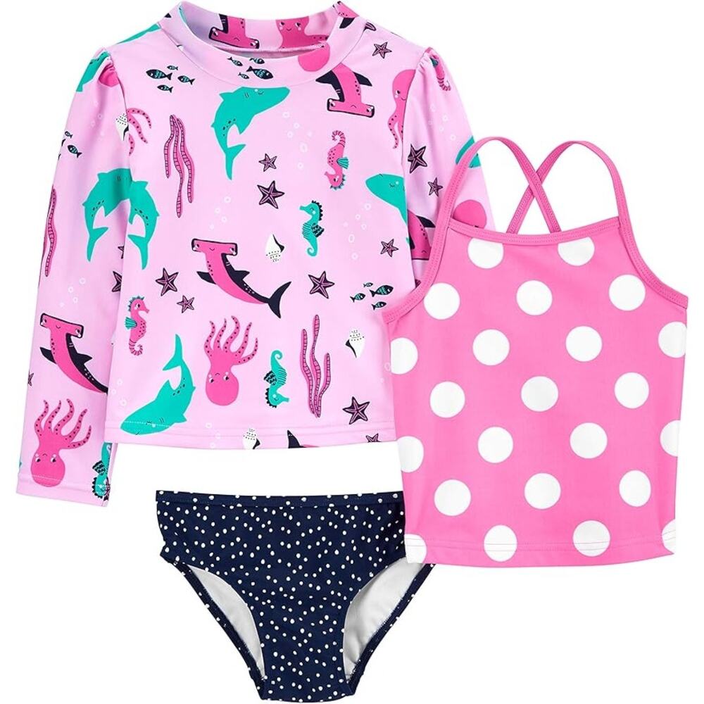 Simple Joys by Carter's Baby Girls 2T Pink 3-Piece Rashguard Set Swimwear L13-24